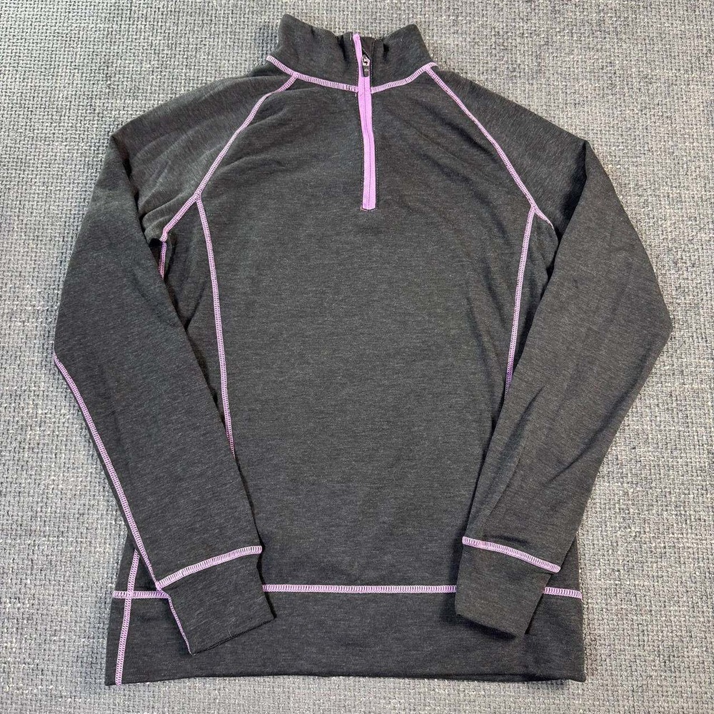 McKinley Quarter Zip Pullover Women Small Gray Purple Merino Wool Blend Active